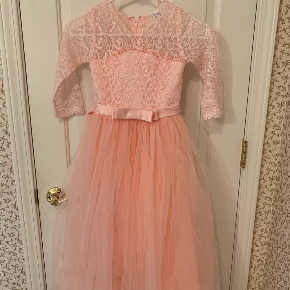 Girls 6x Blush Pink Tulle & Lace Dress